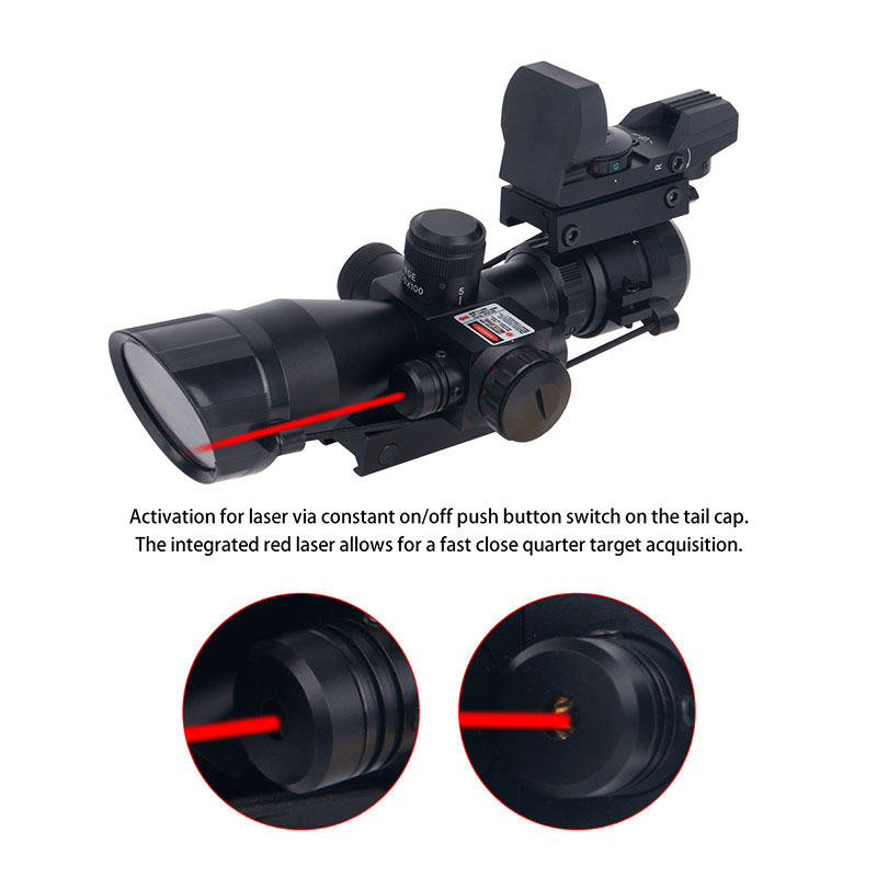 2.5-10x40 Rifle Scope w/ Red Laser and 4 Reticle Reflex Sight