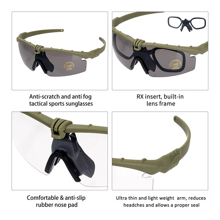 Adjustable Sports Glasses Tactical plastic glasses With Anti-Skid Glasses Strap for Outdoor Sports Green