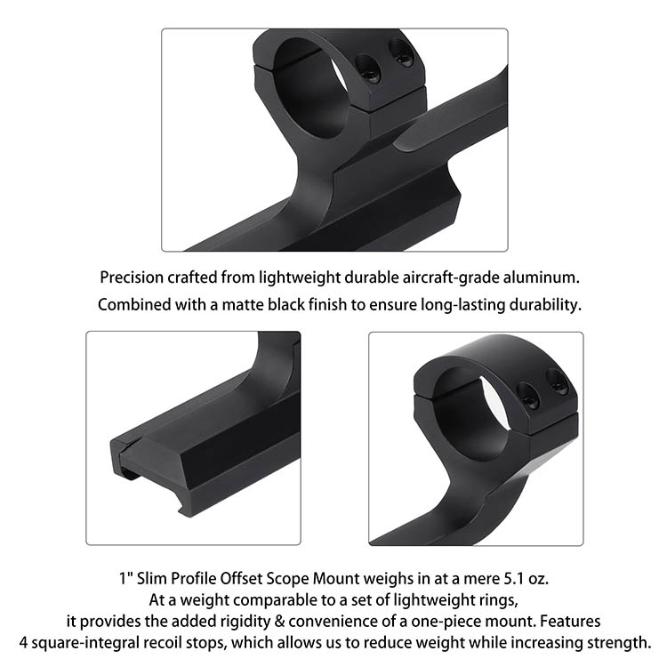 1" Slim Profile Cantilever Offset Picatinny Scope Mount 