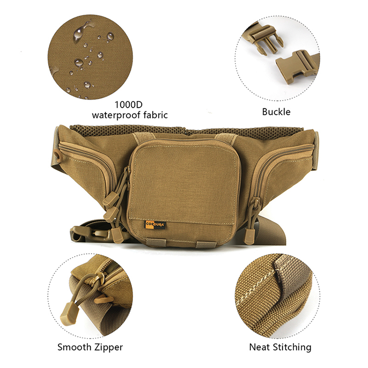 Tactical Waist Pack Pouch Military Fanny Pack Hip Belt Bag for Outdoor Hiking Climbing Fishing Hunting Khaki