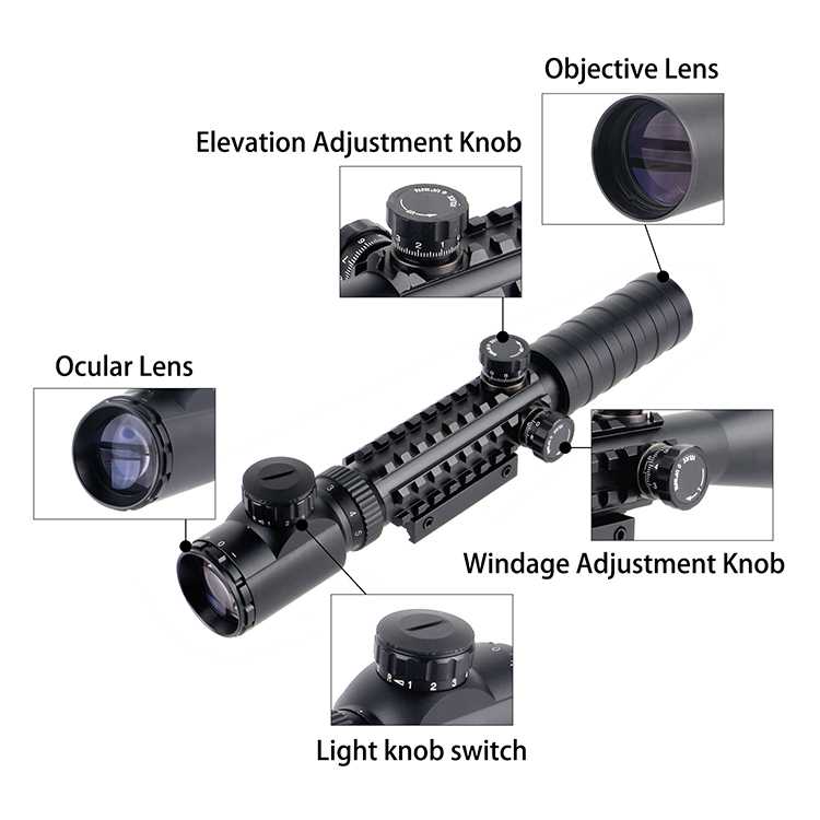3-9X40 Tri-Rail Riflescope Red Green Rangefinder Reticle 3-9X40 Tri-Rail Riflescope Red Green Rangefinder Reticle