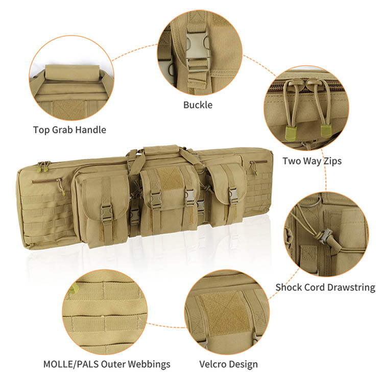 Tactical 42" Dual Rifle Case Padded MOLLE Waterproof Long Gun Bag DE Tactical 42" Dual Rifle Case Padded MOLLE Waterproof Long Gun Bag DE