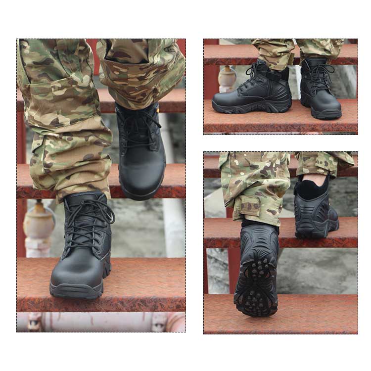 Tactical Sport Boots Leather Zip Waterproof Military Combat Boots Black