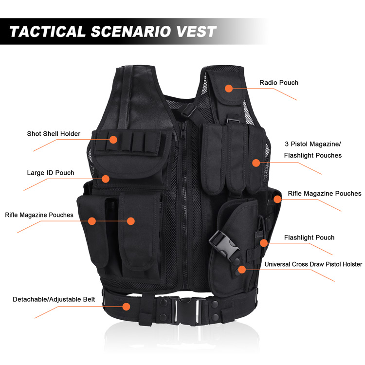 Tactical Vest Molle Plate Carrier with Magazine Pouches Black